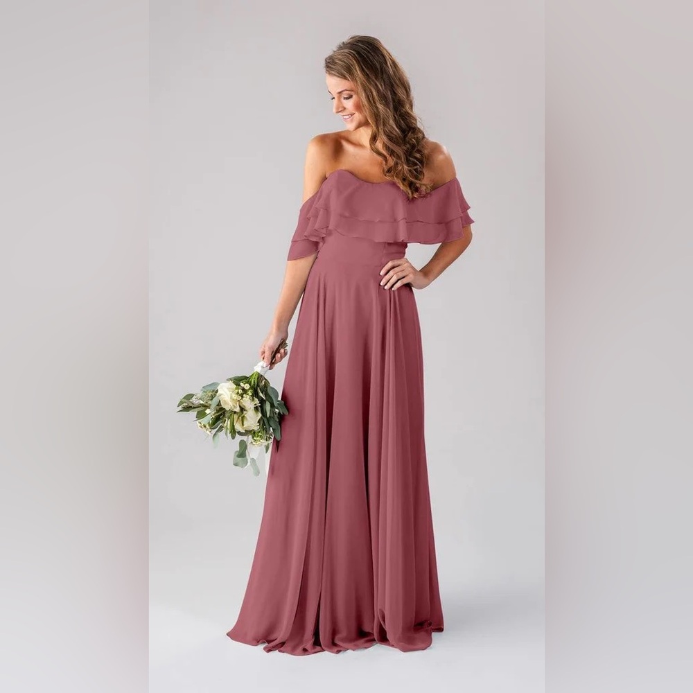 Kennedy Blue Allison Rosewood Convertible Off Shoulder Ruffle Bridesmaid Dress 4